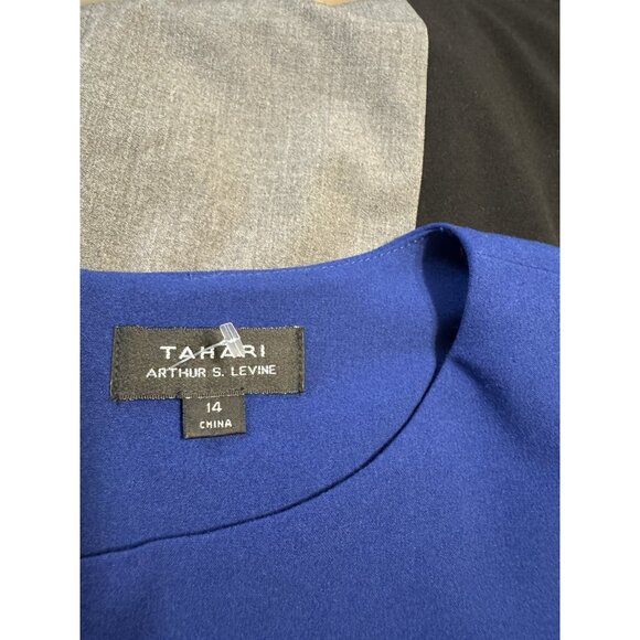 Tahari Dress 14 Black Blue Gray Colorblock Short Sleeve Sheath Career Church - Picture 6 of 11